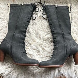 UGG Charcoal Lace-Up‎ Boots with Wooden Heel Rare NWOT